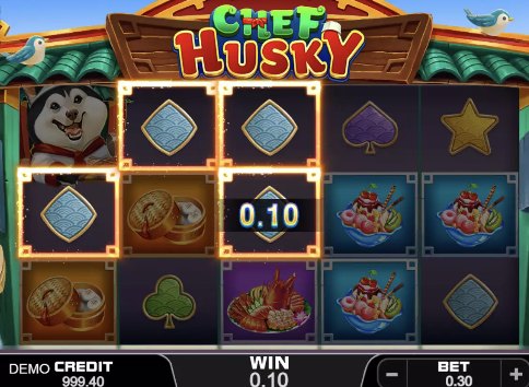 Kemenangan tiga simbol senilai 0,10 di gulungan Chef Husky